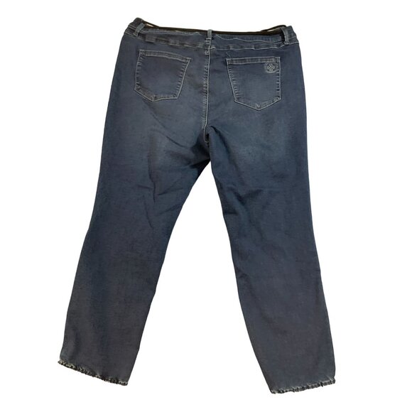 Laurie Felt Womens Size 1X Knit Clean Jean Jogger Blue Denim Belt Waist Raw Hem - Picture 2 of 8